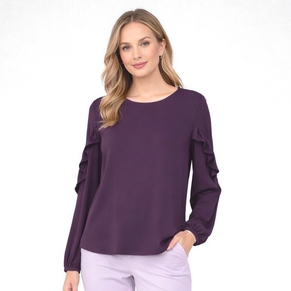 Ann Taylor Women's Plum Purple Long Sleeve Ruffle Sleeve Top Size S